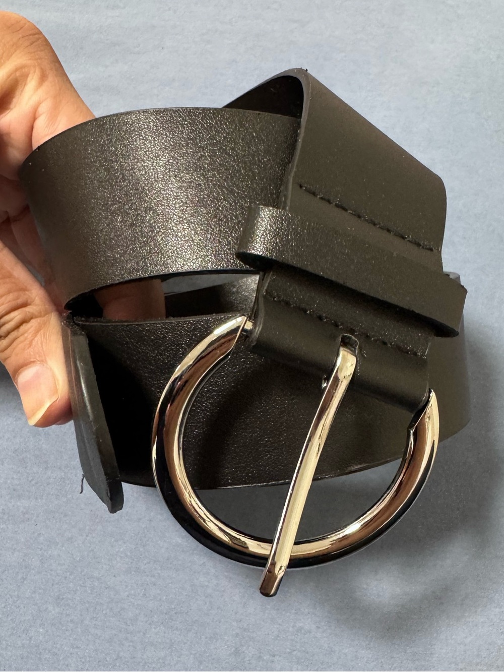 Black Leather Belt Silver Tone Buckle Western Boho Statement Dress Belt
